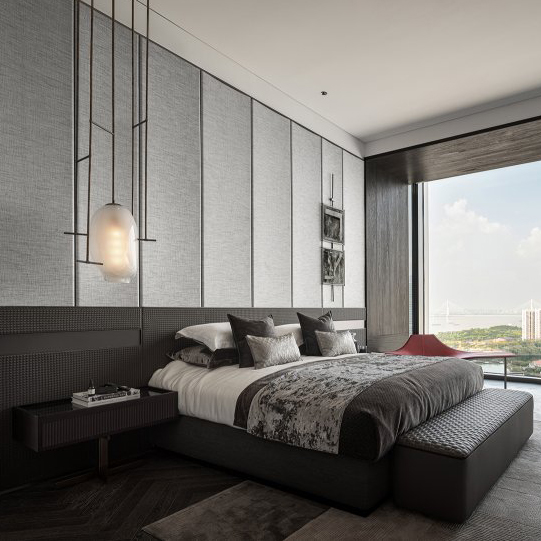 Customized Modern Panel Solid Wooden Beds Apartment Hotels Bedroom Furniture Sets for Contractors Project