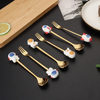 Wholesale Cute Santa Claus Doll Dessert Coffee Spoon Set Fork Creative Tableware Stainless Steel Cutlery Christmas Wedding Gift