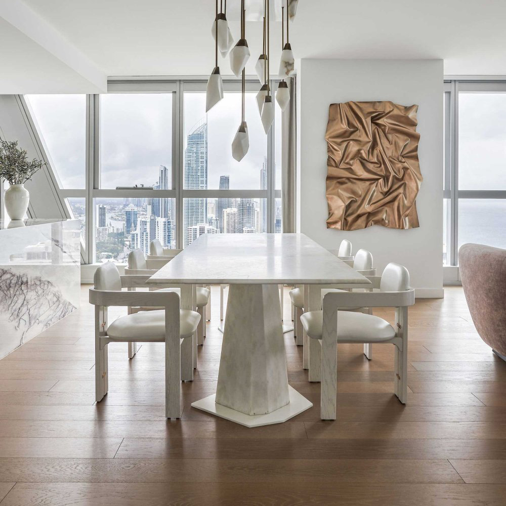 Contemporary 6-Seat Marble and Solid Wood Dining Set with Soft Cushions