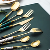 Light Luxury Retro Handle Ceramic Flatware Set Cutlery Set Dessert Tea Spoon Black Gold Colors Dinnerware Sets Knife Fork