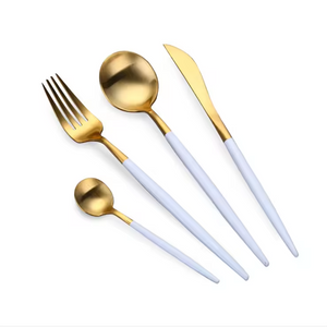 Popular Sand matte Portugal print gold flatware set for family hotel restaurant knives forks spoons stainless steel cutlery set