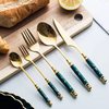 Light Luxury Retro Handle Ceramic Flatware Set Cutlery Set Dessert Tea Spoon Black Gold Colors Dinnerware Sets Knife Fork