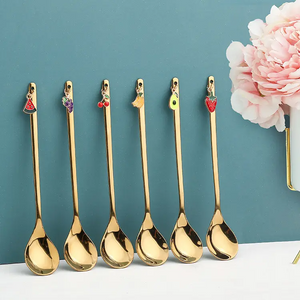 Best selling Creative Stainless Steel Fruit Pendant Gold Silver Spoon Fork Dessert Coffee Stirring Spoon Fork Christmas Gift Box