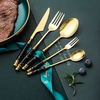 Light Luxury Retro Handle Ceramic Flatware Set Cutlery Set Dessert Tea Spoon Black Gold Colors Dinnerware Sets Knife Fork