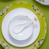 Elegant Custom Overstock Creative White Porcelain Golden Rim Microwaved Safe Ceramic Tableware Set For Restaurant