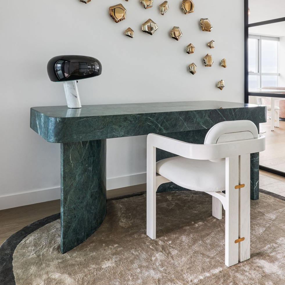 Luxury Marble Writing Desk with Solid Wood Chair - Modern Home Office Set for Apartments
