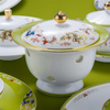 Elegant Custom Overstock Creative White Porcelain Golden Rim Microwaved Safe Ceramic Tableware Set For Restaurant