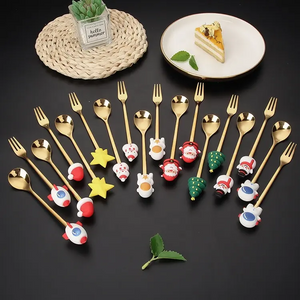 Wholesale Cute Santa Claus Doll Dessert Coffee Spoon Set Fork Creative Tableware Stainless Steel Cutlery Christmas Wedding Gift