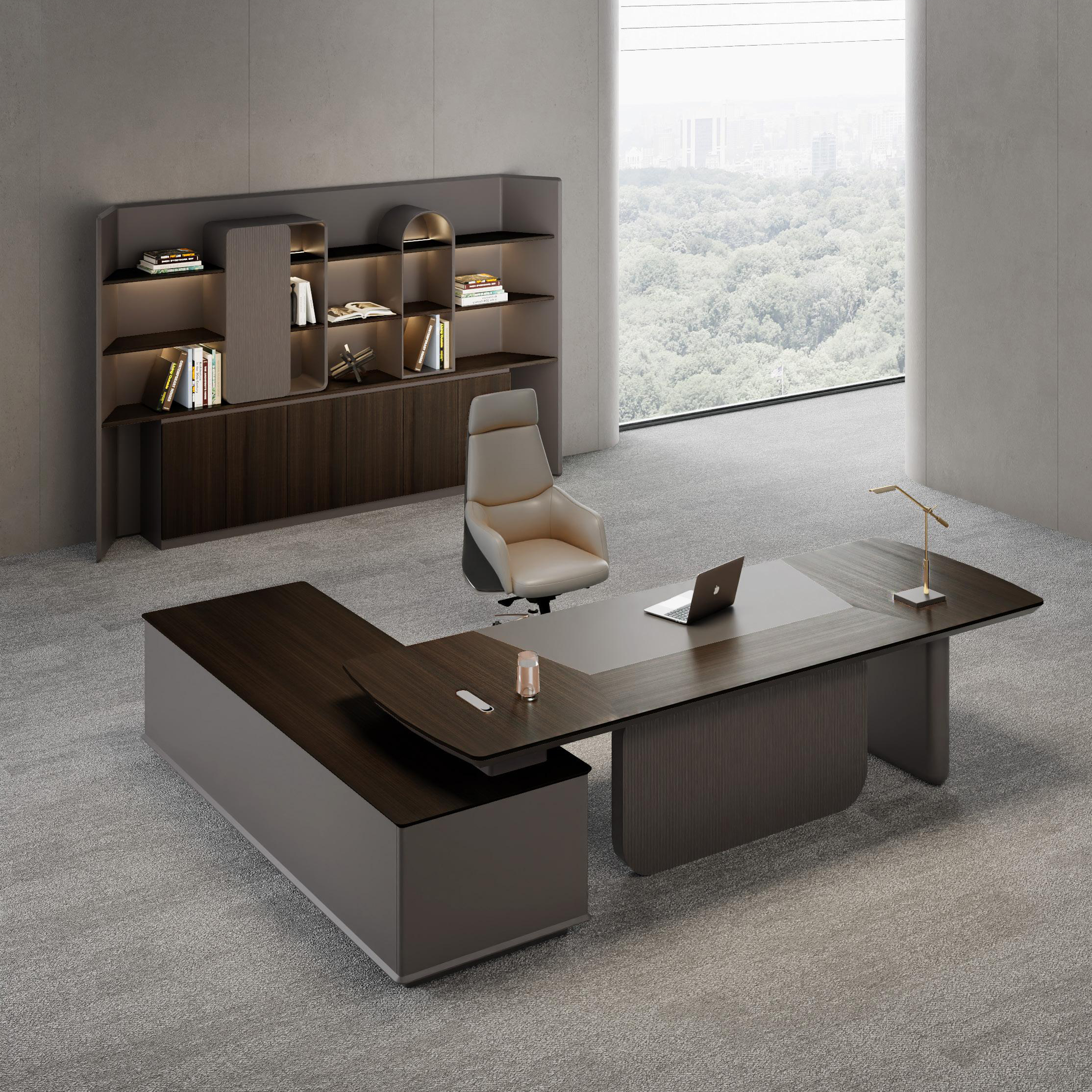 Wooden Executive Desk with Leather Chair