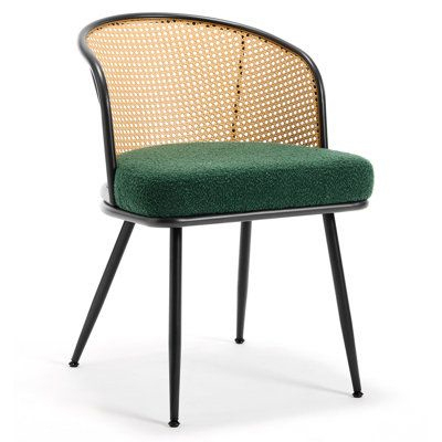 Dining Room Side Chair with Rattan Upholstery for Home Coffee Shop or Restaurant Durable Metal Frame