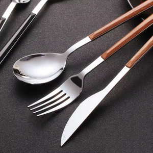 Hotsale Elegant imitations wood cutlery Table knife Table spoon Plastic handle for flat tableware set