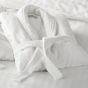 Custom Size White Shawl Collar 100% Cotton Velour Bathrobe for Spa Hotel