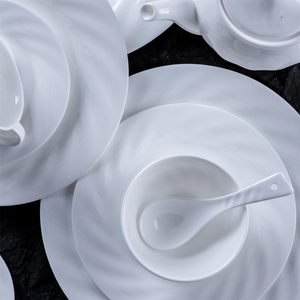 Hotel restaurant white rim embossed Western style white ceramic porcelain dinner dinnerware set